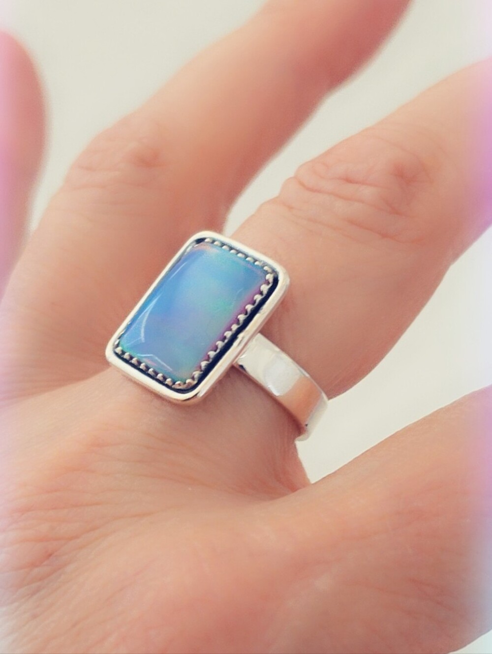 Aurora Opal 925 Sterling Silver Gemstone Ring